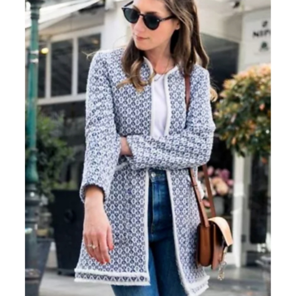 Blue and White Printed Coat